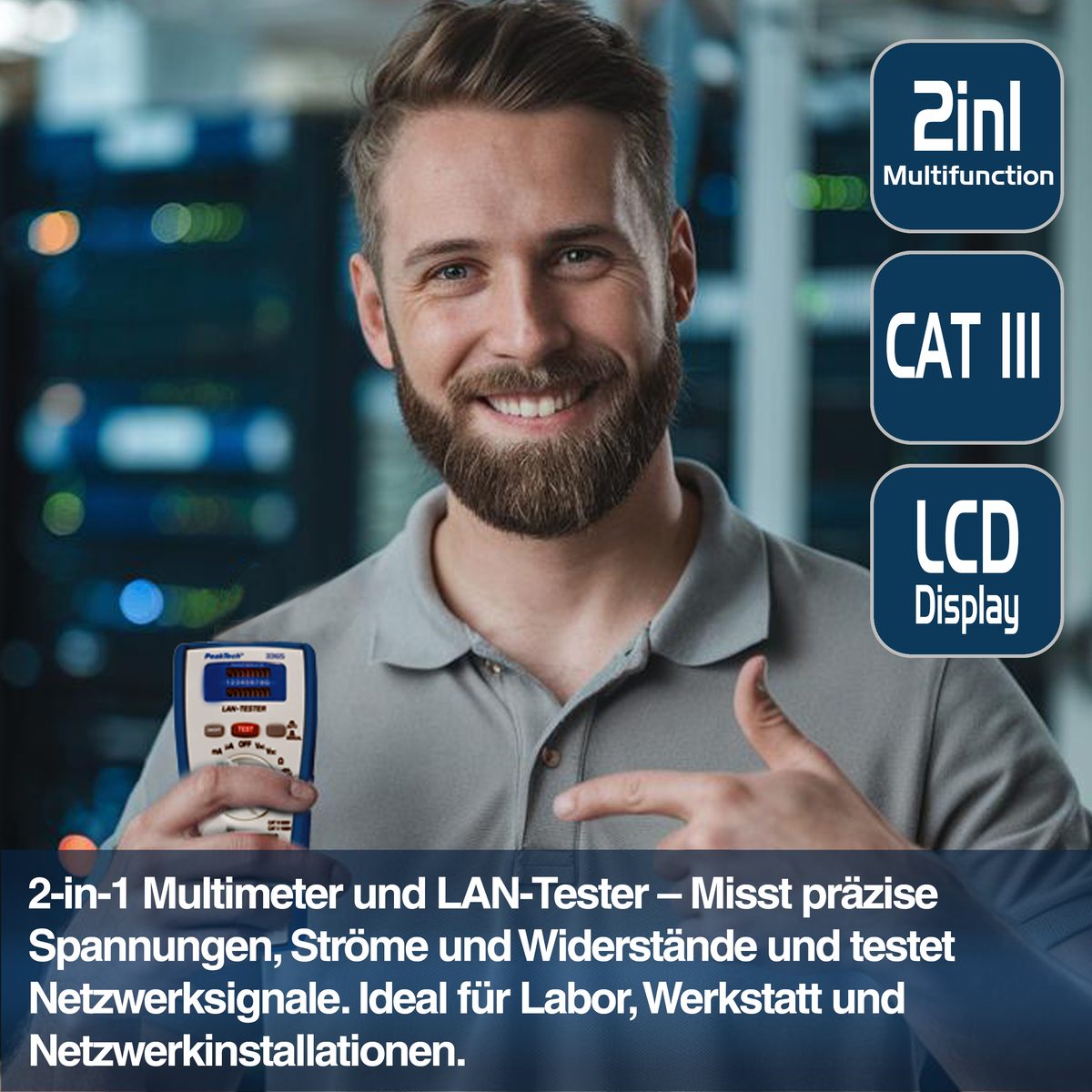 Digital multimeter, 2000 counts, with LAN tester, P 3365