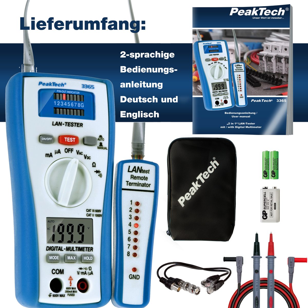 Digital multimeter, 2000 counts, with LAN tester, P 3365