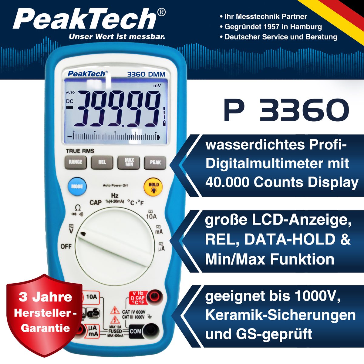 Digitāls multimetrs, 40000 vienību indikācija, IP67, True RMS, P 3360