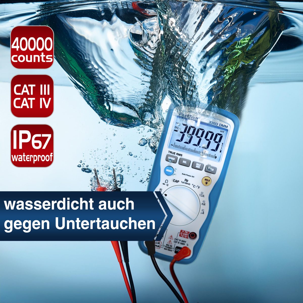 Digitāls multimetrs, 40000 vienību indikācija, IP67, True RMS, P 3360