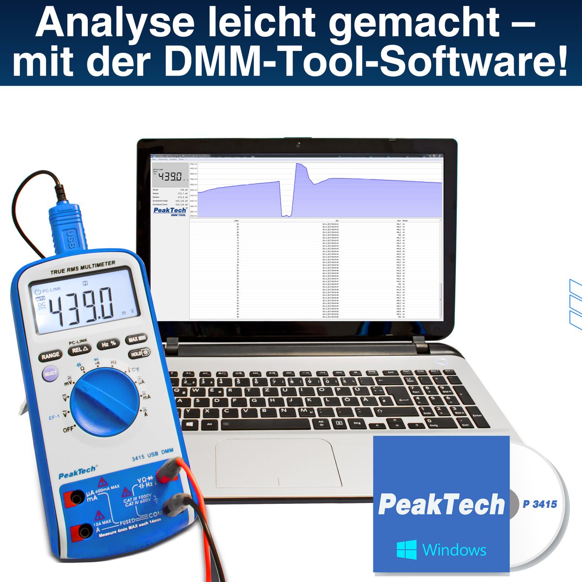 Digitāls multimetrs, 6000 vienību indikācija, True RMS, USB, P 3415