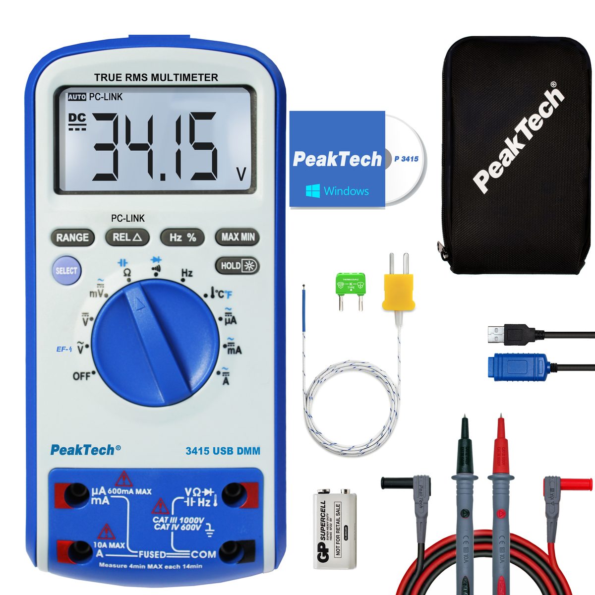 Digitāls multimetrs, 6000 vienību indikācija, True RMS, USB, P 3415