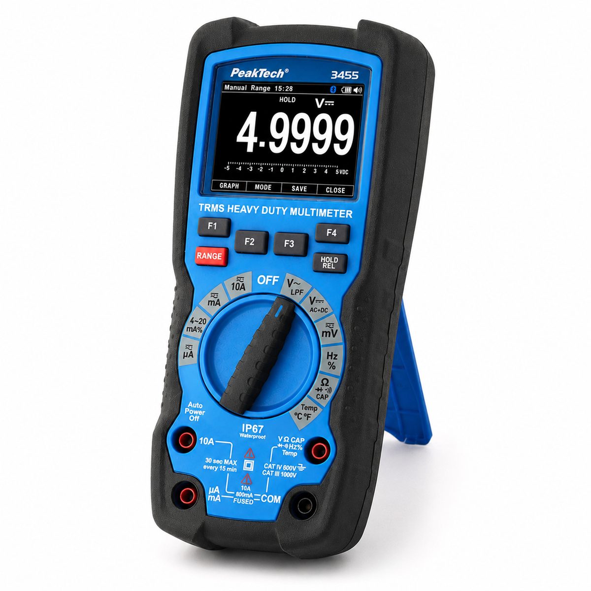 Rugged graphical multimeter, 50,000 counts, TFT, 1000 V AC/DC, True RMS, IP67, Bluetooth, P 3455