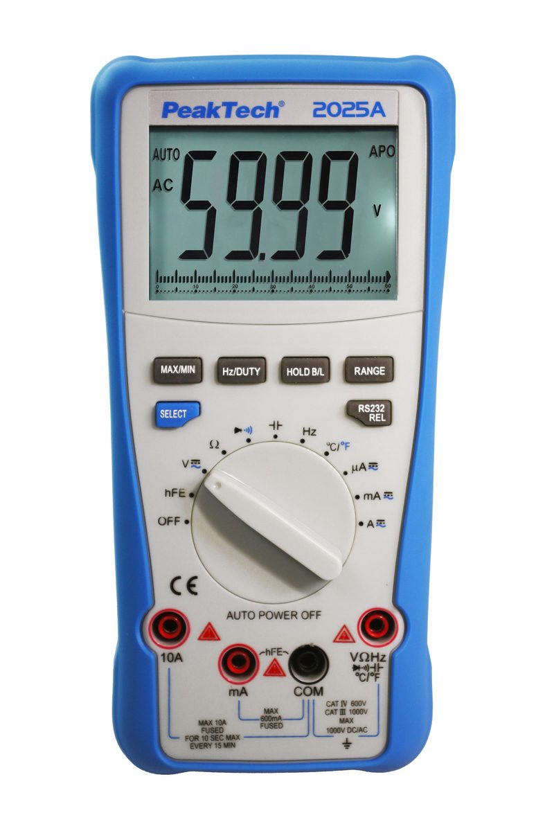 True RMS digital multimeter, 6000 counts, 1000 V AC/DC, 10 A AC/DC, USB, P 2025 A