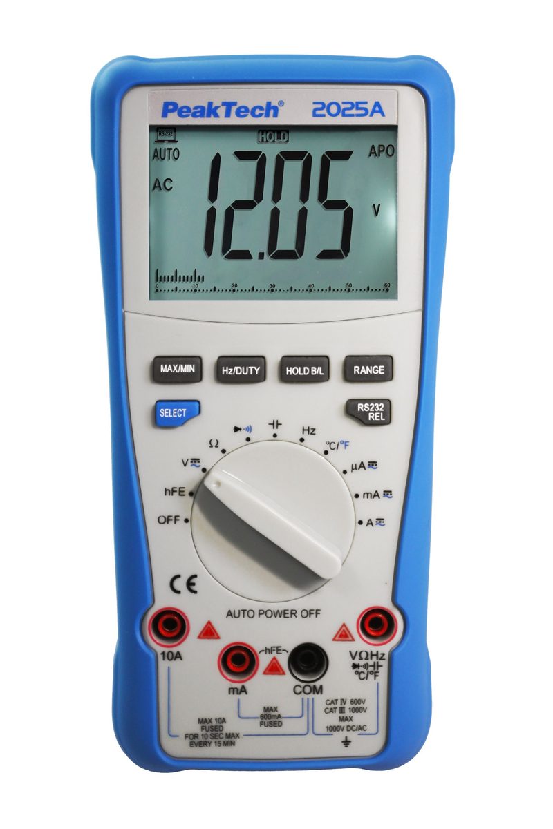 True RMS digital multimeter, 6000 counts, 1000 V AC/DC, 10 A AC/DC, USB, P 2025 A