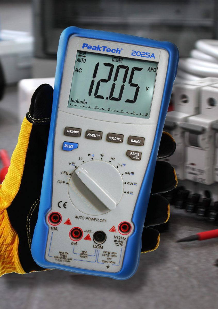 True RMS digital multimeter, 6000 counts, 1000 V AC/DC, 10 A AC/DC, USB, P 2025 A