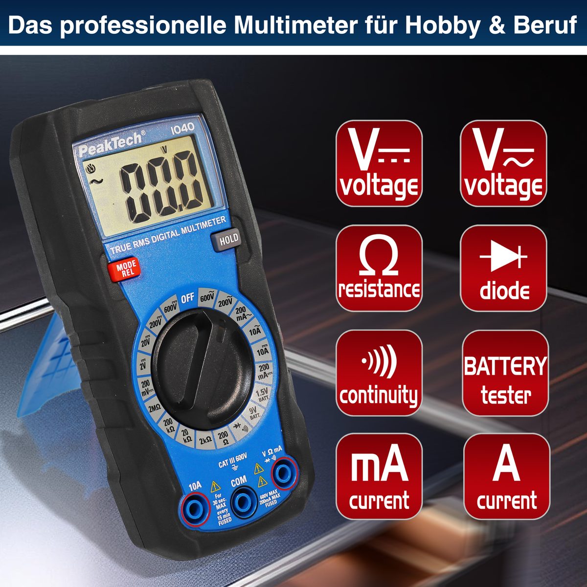 True RMS digital multimeter, 2000 counts, manual range, P 1040