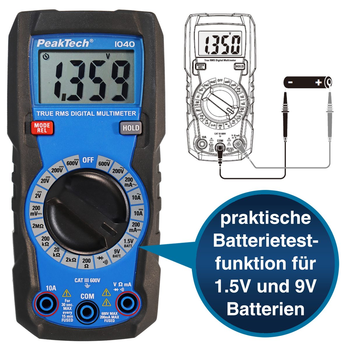 True RMS digital multimeter, 2000 counts, manual range, P 1040