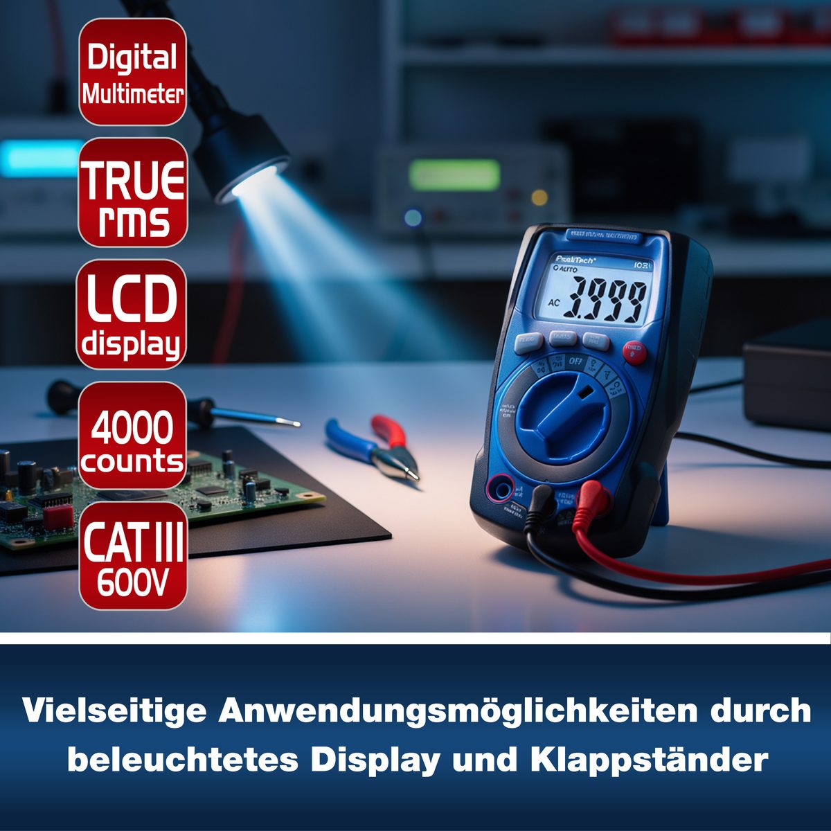 True RMS digital multimeter, 4000 counts, automatic range, P 1021