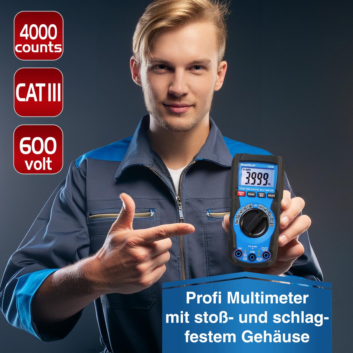 True RMS digitāls multimetrs, 4000 vienību indikācija, automātiska diapazona izvēle, P 1041