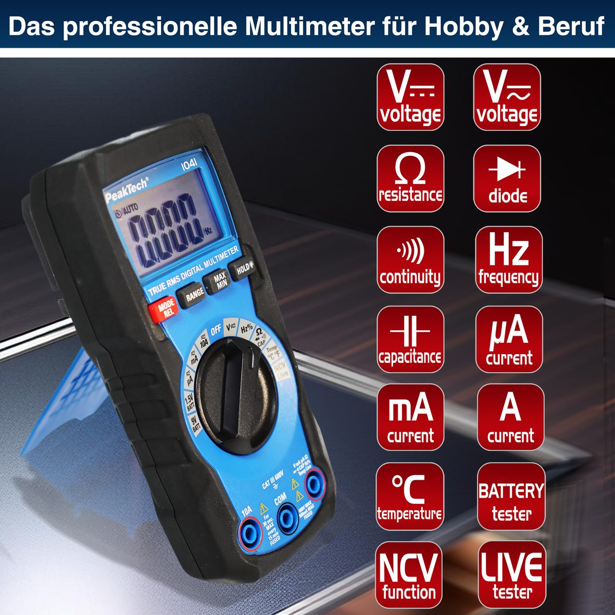 True RMS digitāls multimetrs, 4000 vienību indikācija, automātiska diapazona izvēle, P 1041