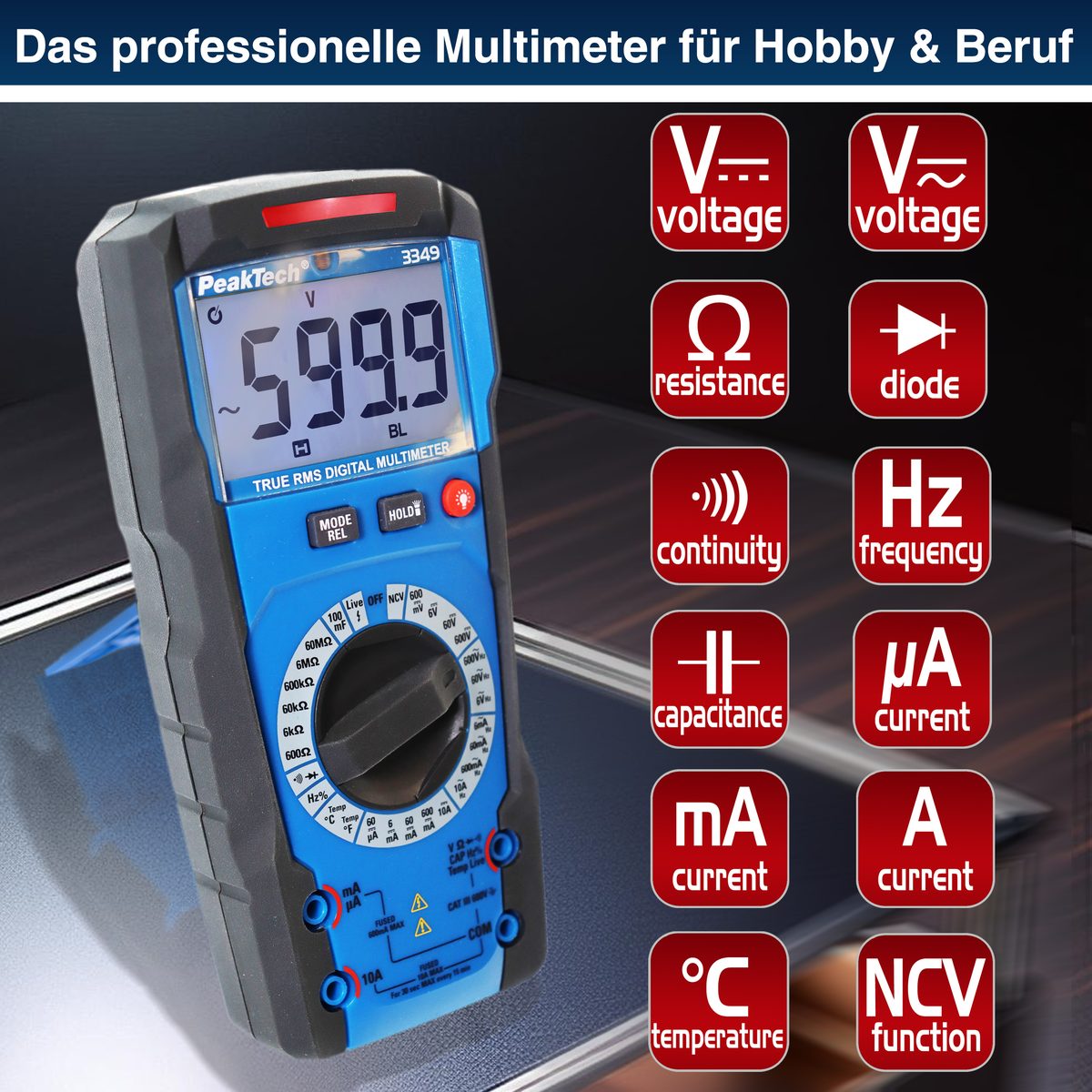 True RMS digital multimeter, 6000 counts, manual range, P 3349