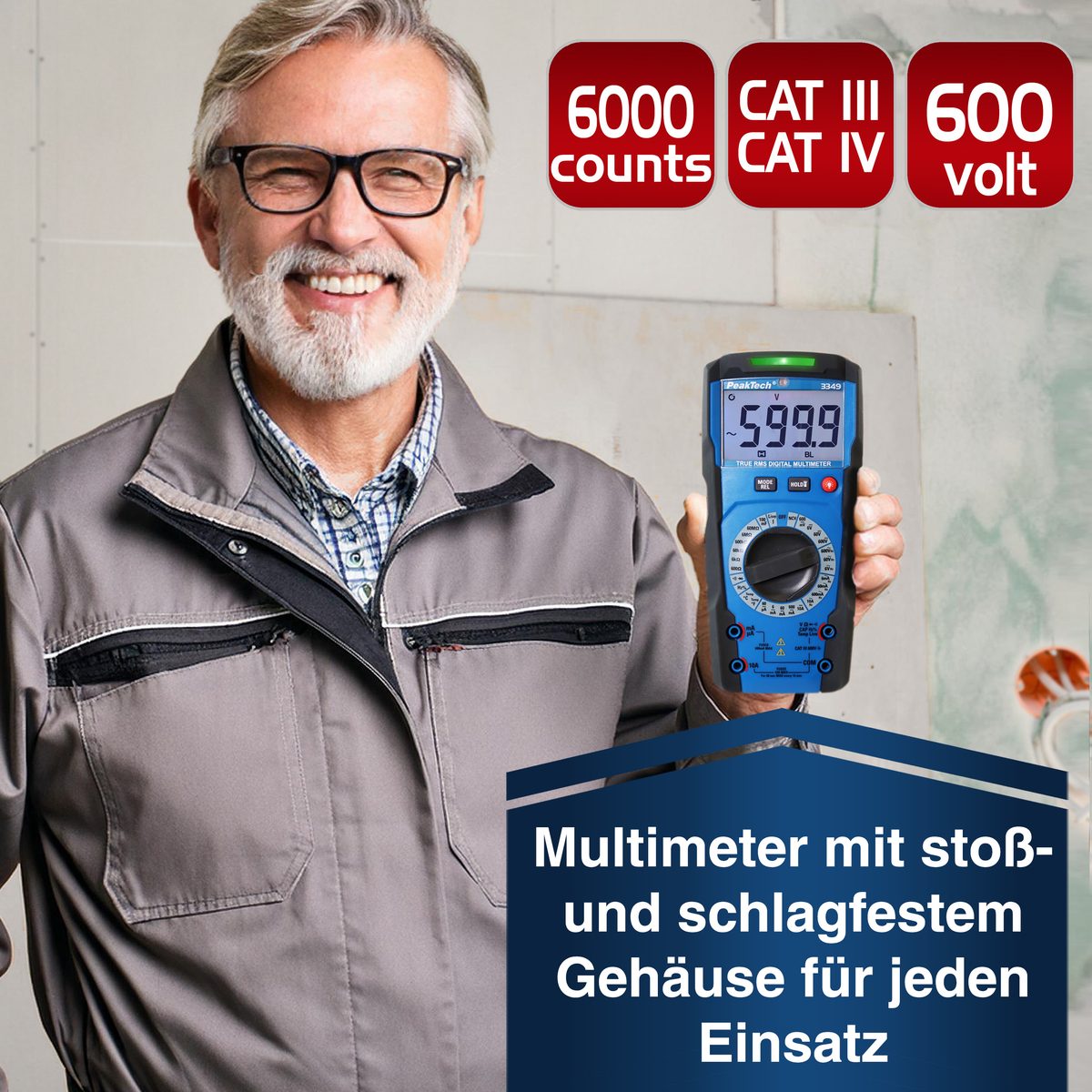 True RMS digital multimeter, 6000 counts, manual range, P 3349