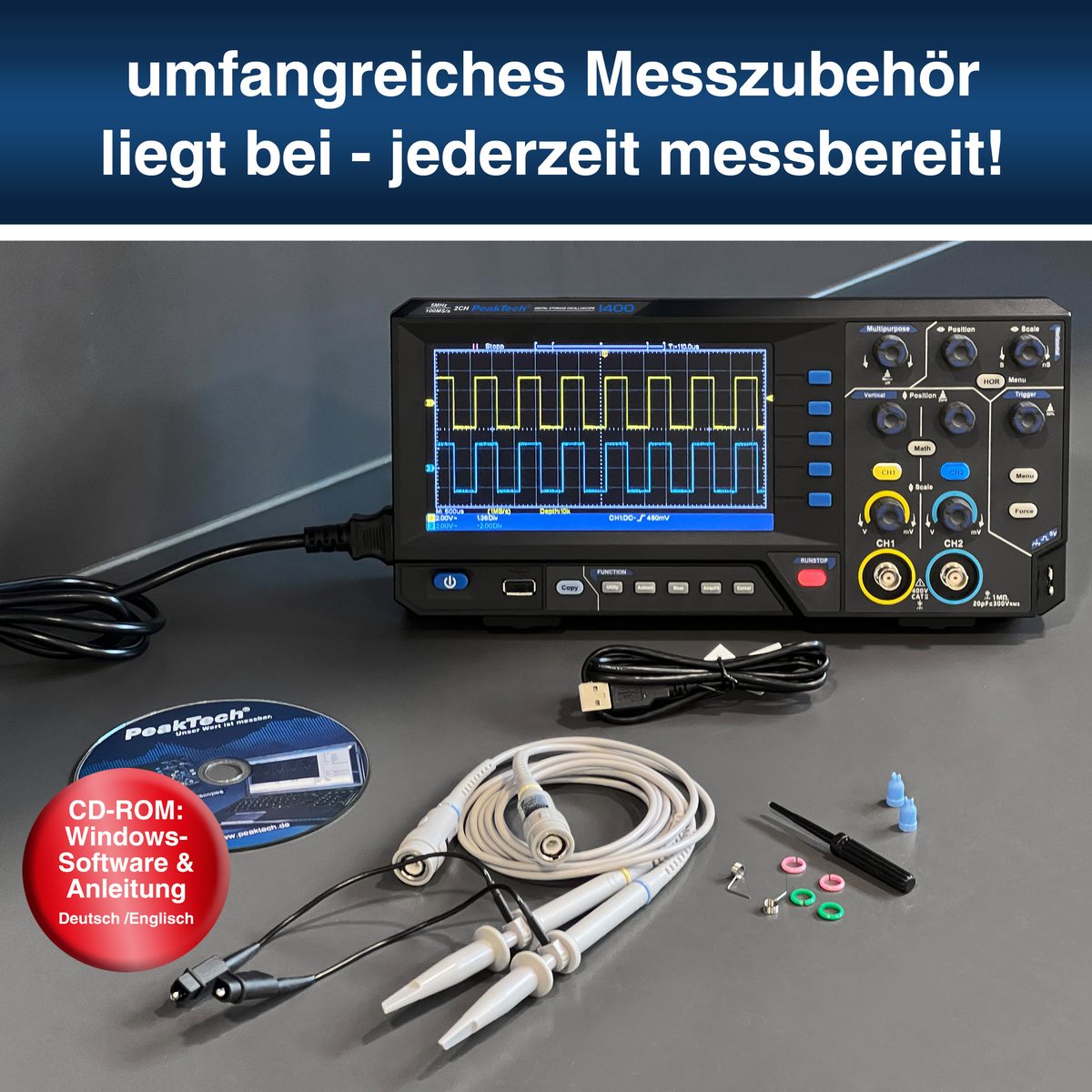 Digital storage oscilloscope, 100 MHz, 2 channels, 1 GS/s, P 1404