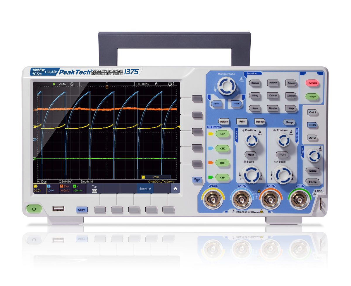 Touchscreen oscilloscope, 100 MHz, 4 channels, 1 GS/s, P 1375