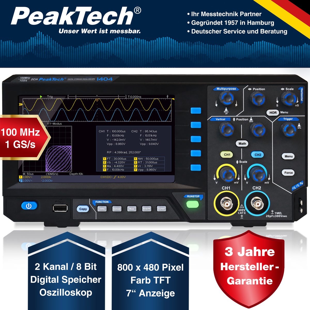 Digital storage oscilloscope, 100 MHz, 2 channels, 1 GS/s, P 1404