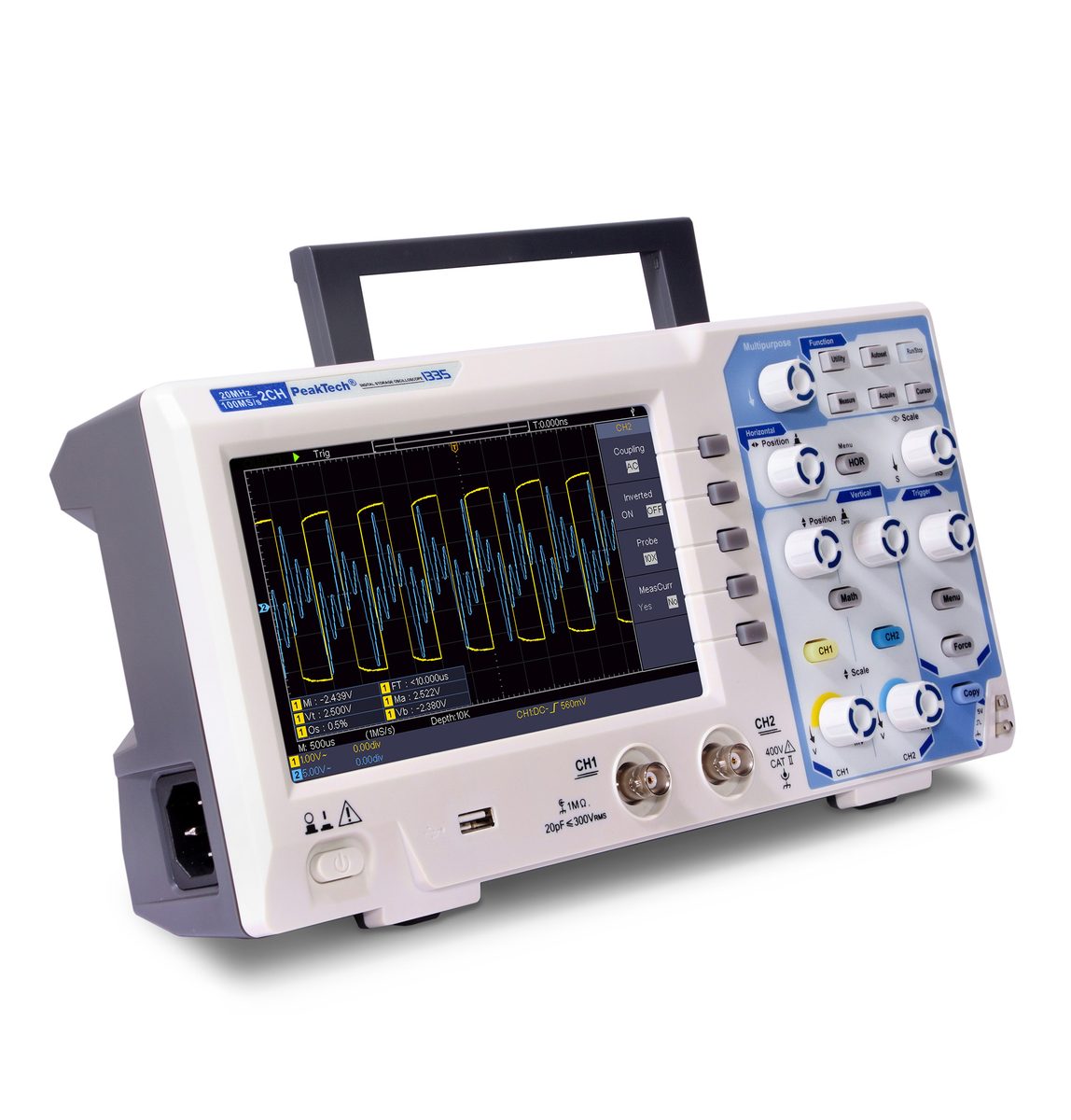 Digitāls atmiņas osciloskops, 20 MHz, 2 kanāli, 100 MS/s, P 1335