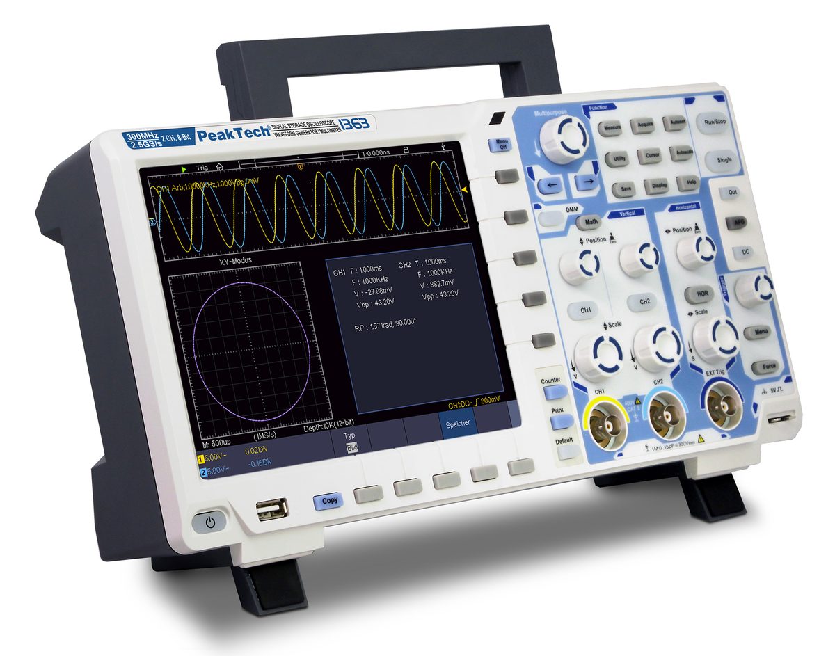 Touchscreen oscilloscope, 300 MHz, 2 channels, 2.5 GS/s, P 1363