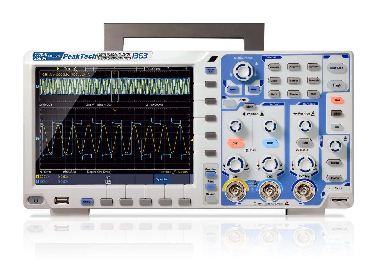 Touchscreen oscilloscope, 300 MHz, 2 channels, 2.5 GS/s, P 1363