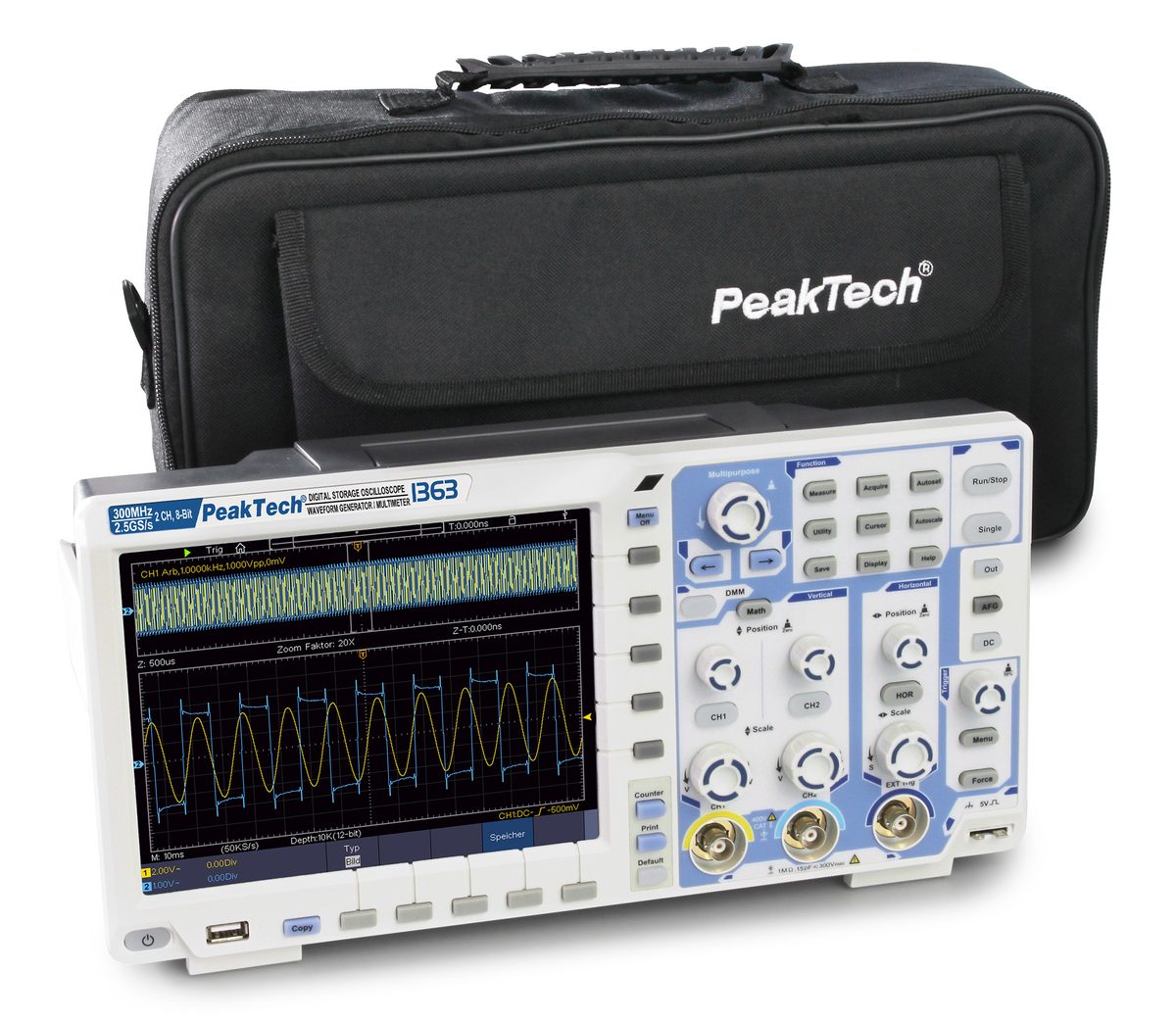 Touchscreen oscilloscope, 300 MHz, 2 channels, 2.5 GS/s, P 1363