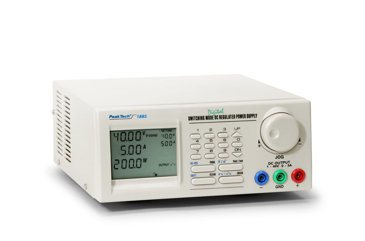 Laboratorijas līdzstrāvas barošanas avots, 1–40 V, 0–5 A, USB, P 1885