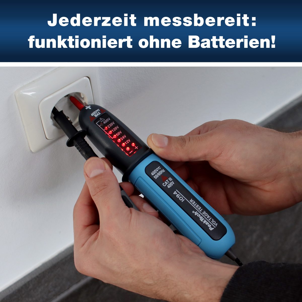 Divpolu sprieguma testeris, 12–400 V AC/DC, LED indikācija, P 1094