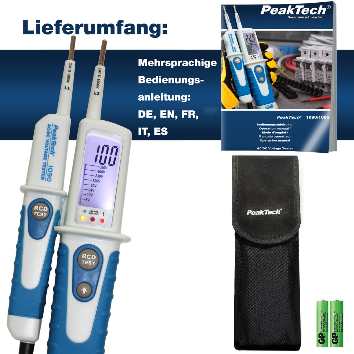Maiņsprieguma un līdzsprieguma testeris, RCD pārbaude, LCD, P 1090