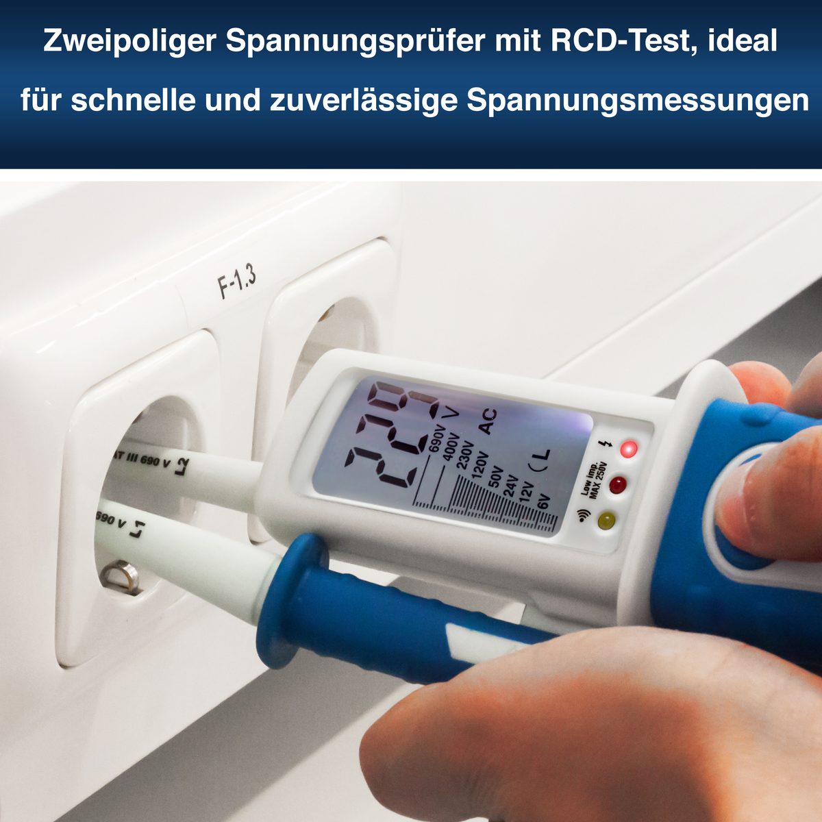 Maiņsprieguma un līdzsprieguma testeris, RCD pārbaude, LCD, P 1090