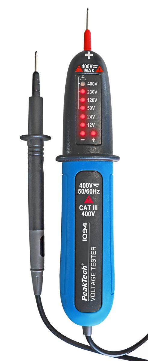 Divpolu sprieguma testeris, 12–400 V AC/DC, LED indikācija, P 1094