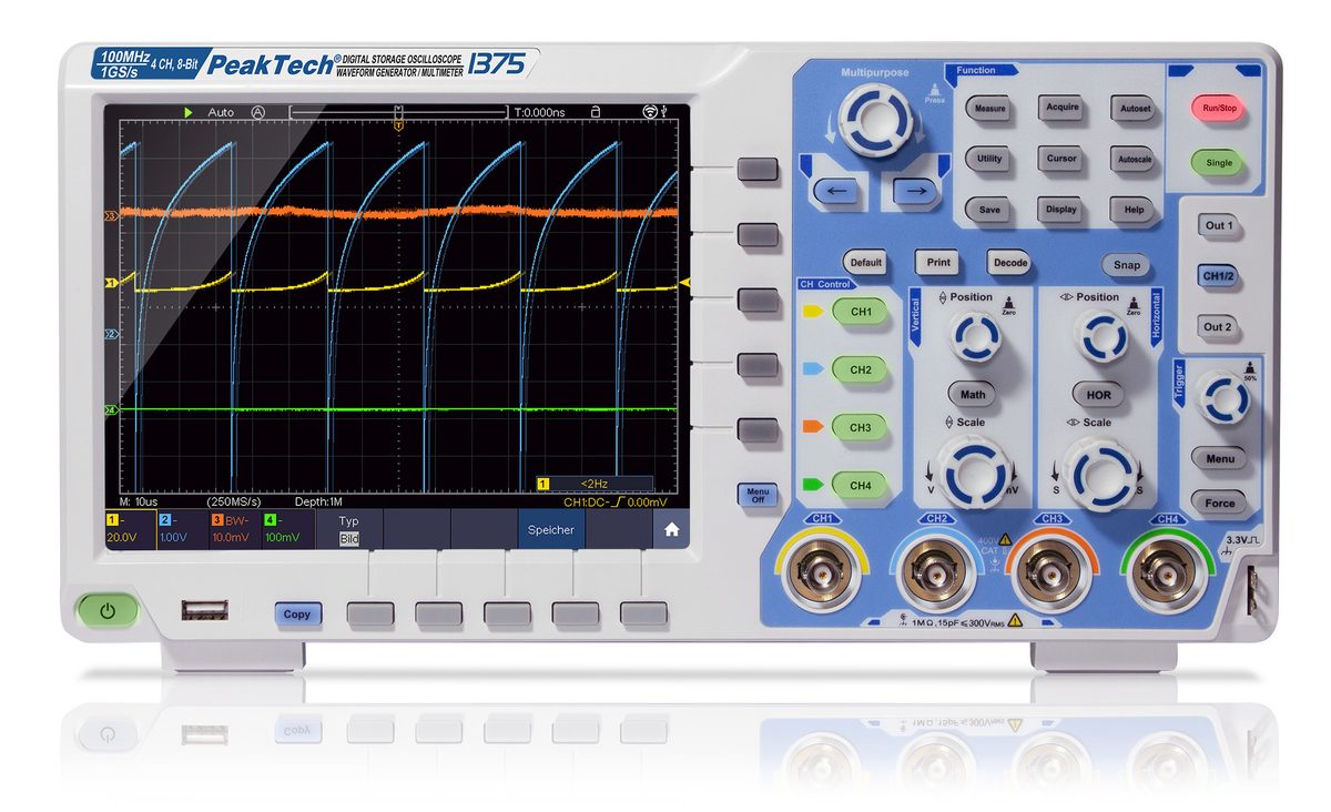 Touchscreen oscilloscope, 100 MHz, 4 channels, 1 GS/s, P 1375