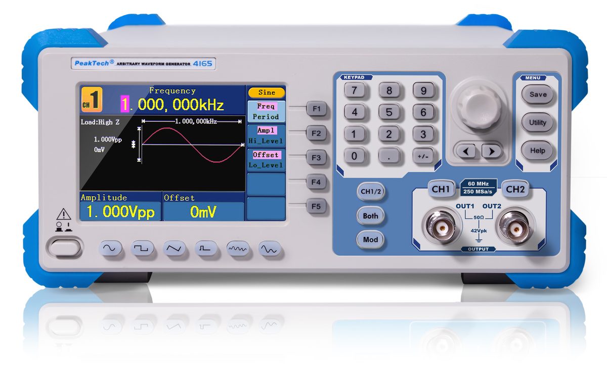 Patvaļīgas formas signālu ģenerators, 2 kanāli, 1 µHz–60 MHz, P 4165