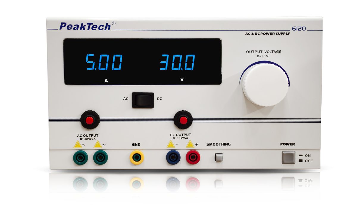Laboratorijas barošanas bloks AC/DC, 0–30 V/5 A, P 6120