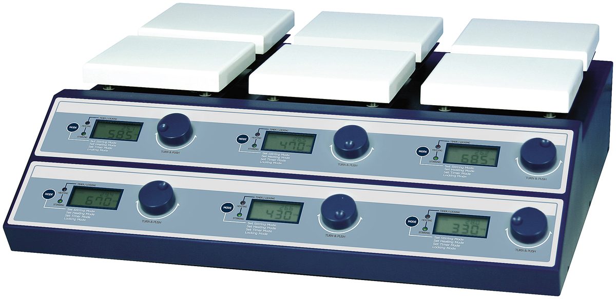 SMHS daudzvietu magnētiskais maisītājs ar sildvirsmu, 3 vai 6 vietas, līdz 350 °C, 1500 apgr./min